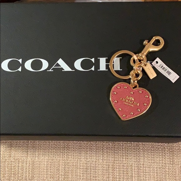 Coach | Accessories | Coach Pink Studded Leather Heart Bag Charm ...